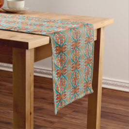 Camino De Mesa Mediano Naranja Brown Aqua Turquoise Blue Tribal Art