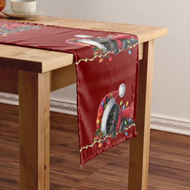 Camino De Mesa Mediano Navidades Black Cat Holiday Table Runner (In Situ)