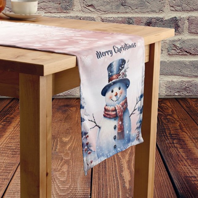 Camino De Mesa Mediano Navidades de Winter Forest Snowman | Rosa (Pink Winter Forest Snowman Christmas Table Runner)
