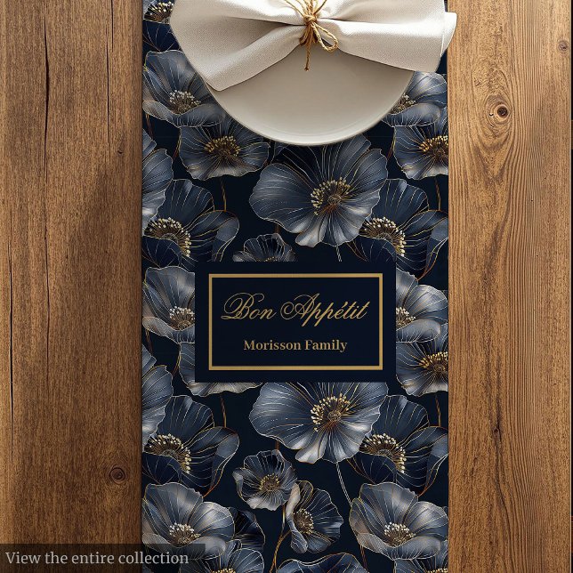 Camino De Mesa Mediano Navy Gold Floral Table Runner Elegant Monogram (Navy Gold Floral Table Runner Elegant Monogram)