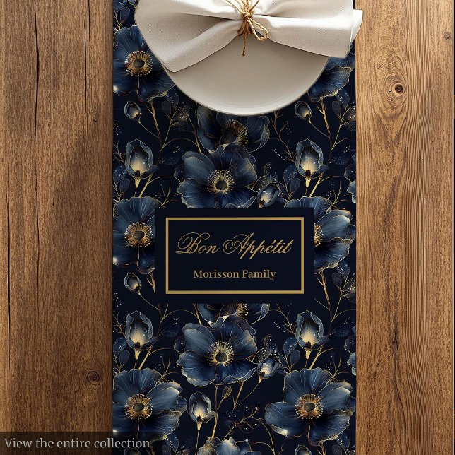 Camino De Mesa Mediano Navy Gold Flowers Table Runner Chic Modern Keepsak (Navy Gold Flowers Table Runner Chic Modern Keepsake)