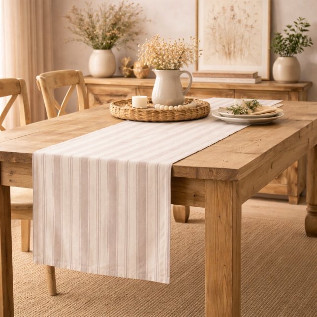 Camino De Mesa Mediano Neutral Rustic Farmhouse Striped Beige & Taupe (Subido por el creador)