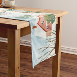 Camino De Mesa Mediano Paisaje rústico de invierno acuarela con árboles f