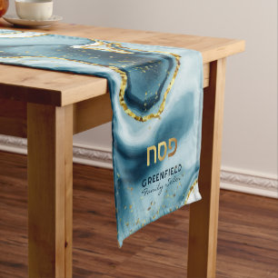 Camino De Mesa Mediano Passover Seder Hebreo Agitado Verde azulado de Med