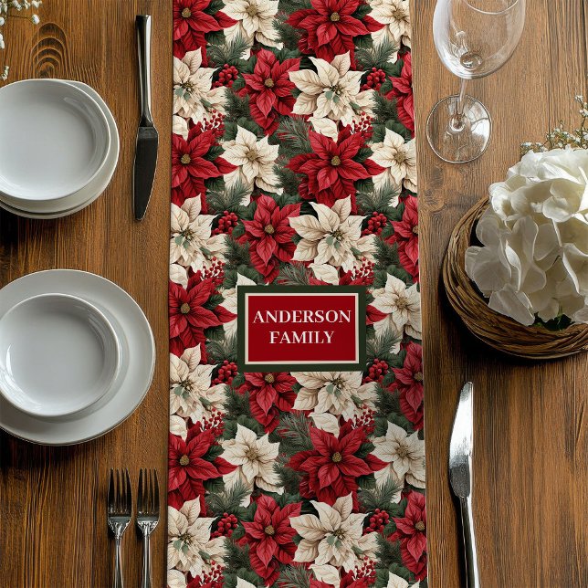 Camino De Mesa Mediano Personalized Poinsettia Runner Chic Holiday Table (Personalized Poinsettia Runner Chic Holiday Table)