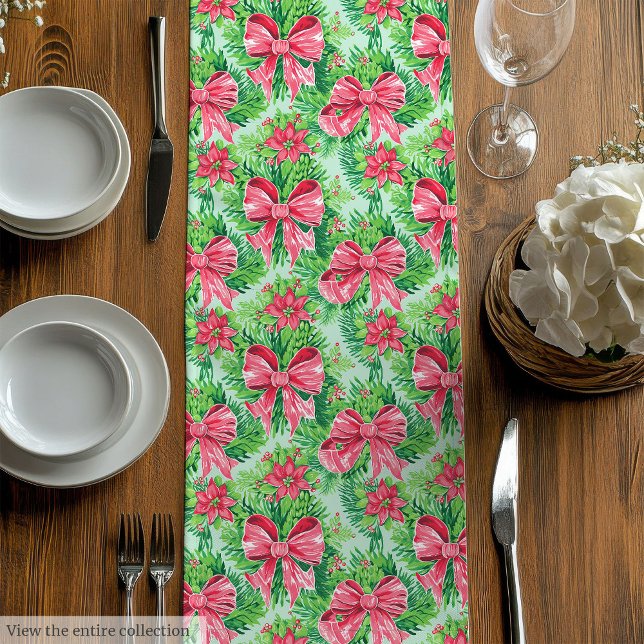 Camino De Mesa Mediano Playful magenta green preppy Christmas runner (Playful magenta green preppy Christmas runner)