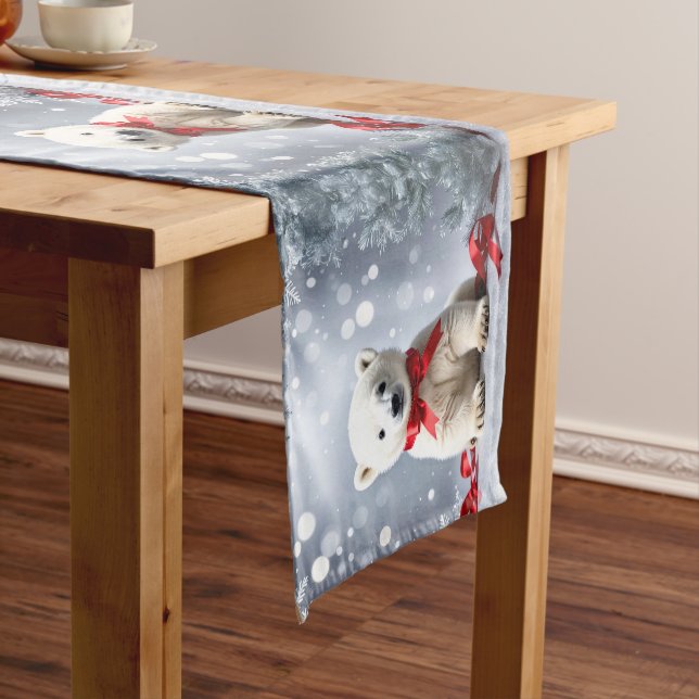 Camino De Mesa Mediano Polar Bear Christmas Holiday Table Runner (In Situ)