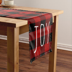 Camino De Mesa Mediano Red Buffalo Plaid & Joy   Feliz feriado