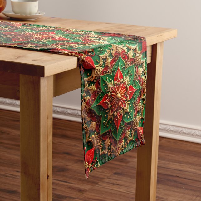 Camino De Mesa Mediano Red Green Decorative Holiday Table Runner (In Situ)