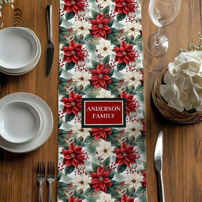 Camino De Mesa Mediano Red Green Poinsettia Runner Traditional Chic Style (Red Green Poinsettia Runner Traditional Chic Style)