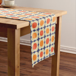 Camino De Mesa Mediano Retro 70s Scandi Flowers - Orange on Navy Blue