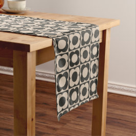 Camino De Mesa Mediano Retro modern -Flower Checkerboard - neutral taupe
