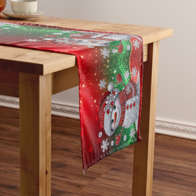 Camino De Mesa Mediano Rhinestones Snowman Holiday Table Runner (In Situ)