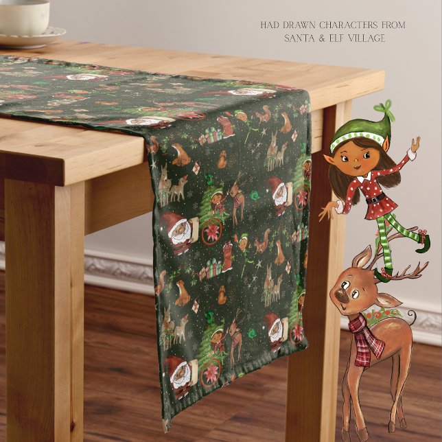 Camino De Mesa Mediano Santa & Elf Village Whimsical Holiday  (Santa & Elf Village Whimsical Holiday Medium Table Runner)