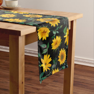 Camino De Mesa Mediano Sunflowers en Black Table Runner