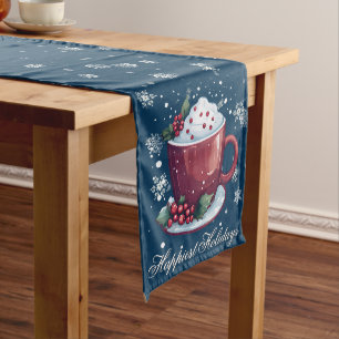 Camino De Mesa Mediano Taza de Chocolate Caliente de Navidad Azul