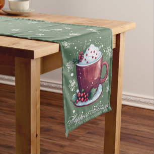 Camino De Mesa Mediano Taza de Chocolate Caliente de Navidad Verde