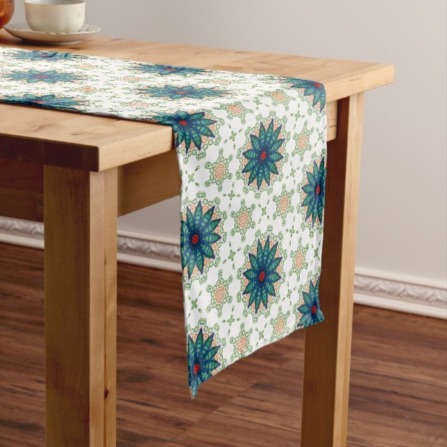 Camino De Mesa Mediano Teal Starburst Tile Pattern (In Situ)