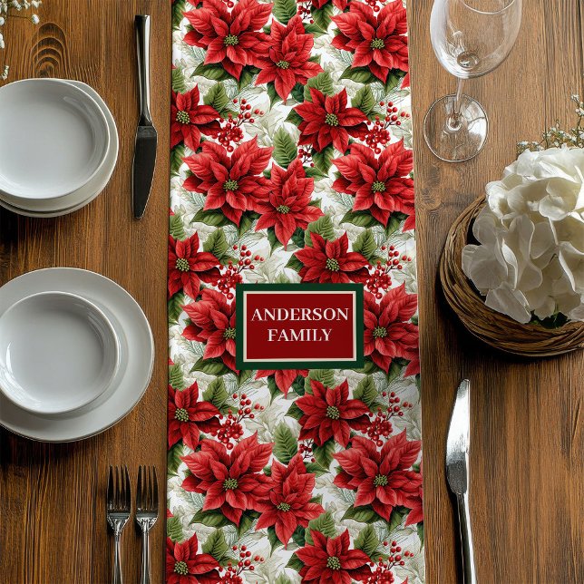 Camino De Mesa Mediano Trendy Christmas Table Runner Custom Name Accent (Trendy Christmas Table Runner Custom Name Accent)