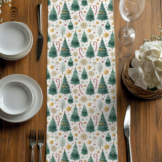 Camino De Mesa Mediano Trendy Christmas Trees Holiday Table Runner Design (Trendy Christmas Trees Holiday Table Runner Design)