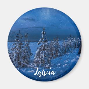 Camino forestal en el imán nocturno de invierno