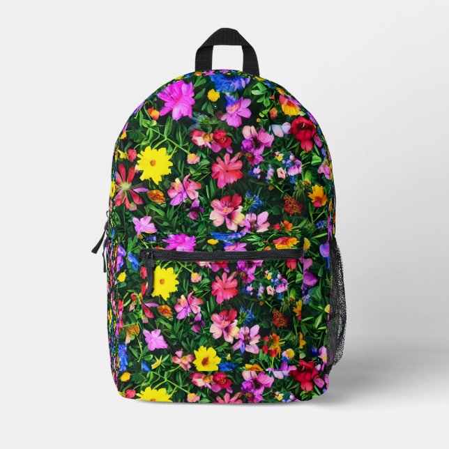 Caminos en flor: Vibrante mochila floral (Anverso)