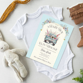 Camión azul bebé en una invitación de Baby Shower 