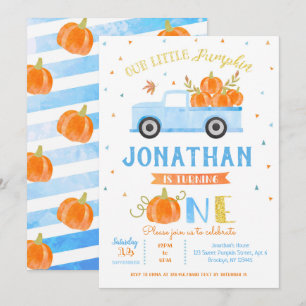 Camión azul de calabaza de niño Invitación de cump