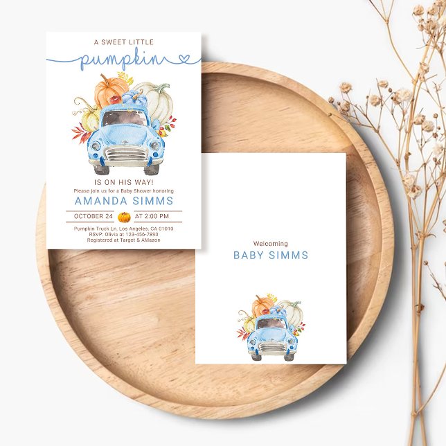 Camión azul de la invitación Baby Shower del niño  (Subido por el creador)