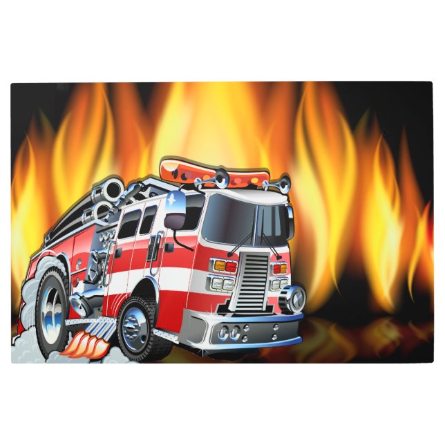 Camión bombero bombero arte mural Metalizado (Anverso)