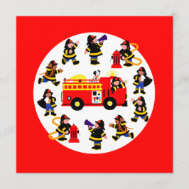 Camión de bomberos con bomberos ocupados