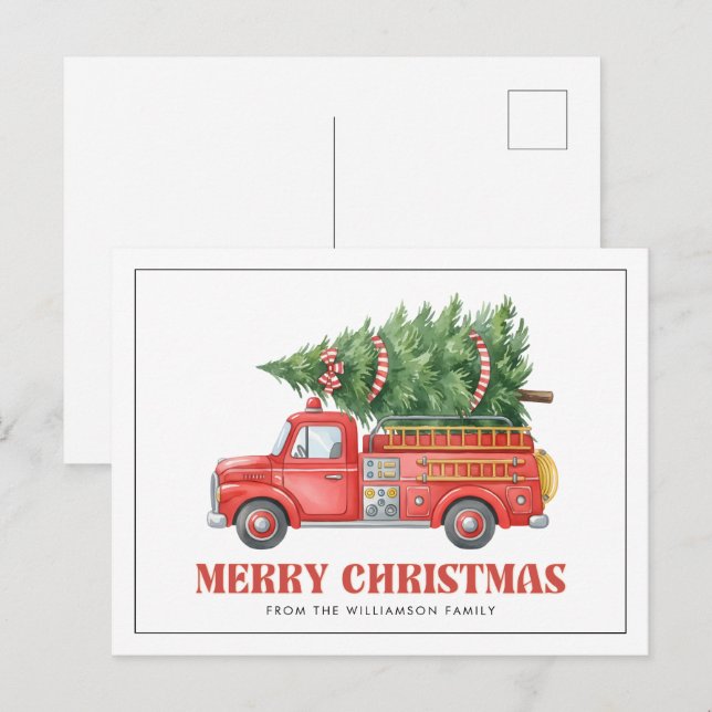 Camión de bomberos de Navidad con acuarela  (Anverso / Reverso)