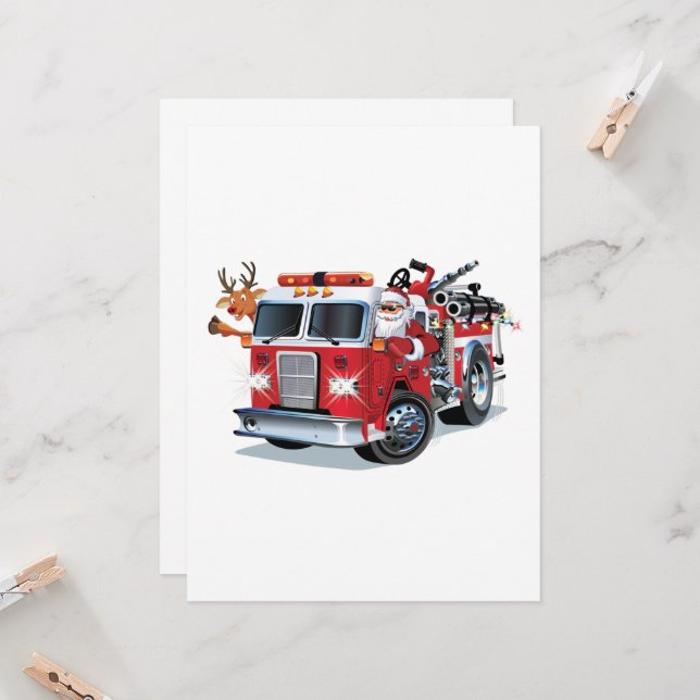 Camión de bomberos de Navidad de dibujos animados (Anverso/Reverso In Situ)