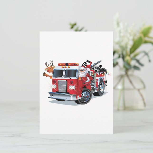 Camión de bomberos de Navidad de dibujos animados (Anverso de pie)