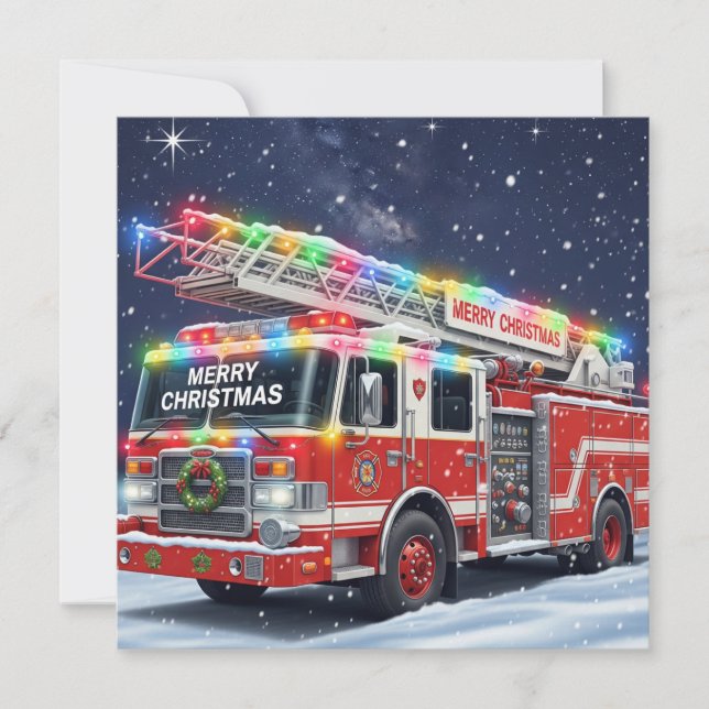 Camión de bomberos decorados con Feliz Navidad (Anverso)