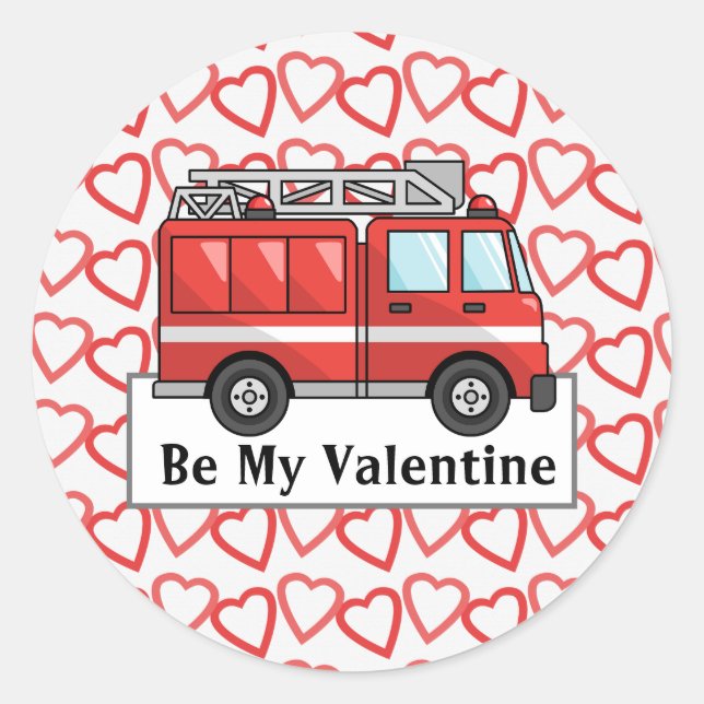 Camión de Bomberos y Corazones Calcomanía (Anverso)