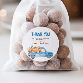 Camión de calabaza azul Pegatina redondo clásico d