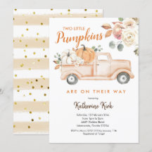 Camión de calabaza Twins Invitación a Baby Shower 