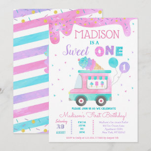 Camión de helado Invitaciones a primer cumpleaños