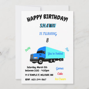 "Camión" Invitación de cumpleaños para niños