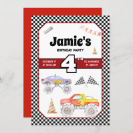 Camión Monster 4 Invitación de cumpleaños