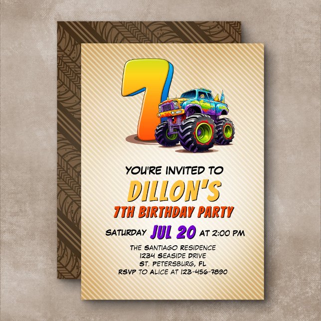 Camión Monster 7 Invitación de cumpleaños (Subido por el creador)