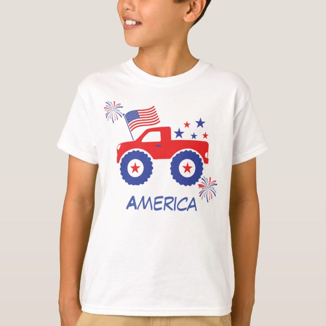 Camión monstruo con camiseta de bandera estadounid (Anverso)
