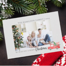 Camión Navidad de acuarela con fotografía de famil