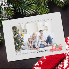 Camión Navidad de acuarela con fotografía de famil