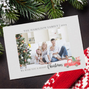 Camión Navidad de acuarela con fotografía de famil