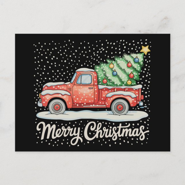 Camión Rojo Antiguo Navideño Vintage Feliz Navidad (Anverso)