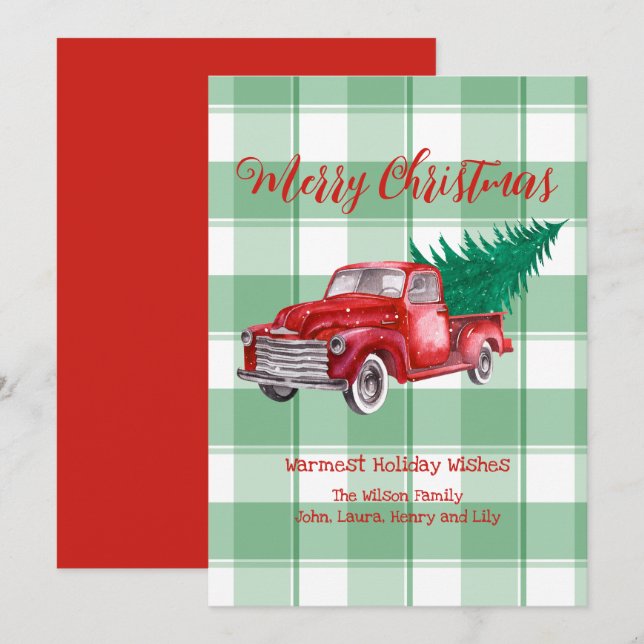 Camión Rojo Árbol de Pino Feliz Navidad Verde Ging (Anverso / Reverso)
