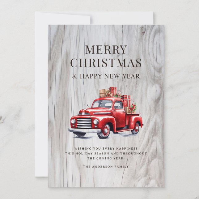 Camión Rojo Clásico de Navidad Regalos Madera Rúst (Anverso)