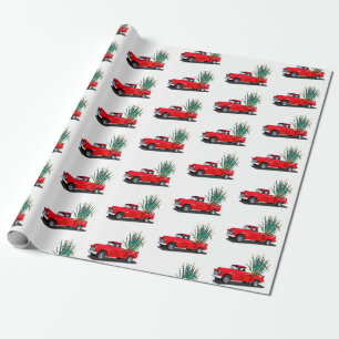Camión Rojo con Cactus de Agave, Papel de Regalo